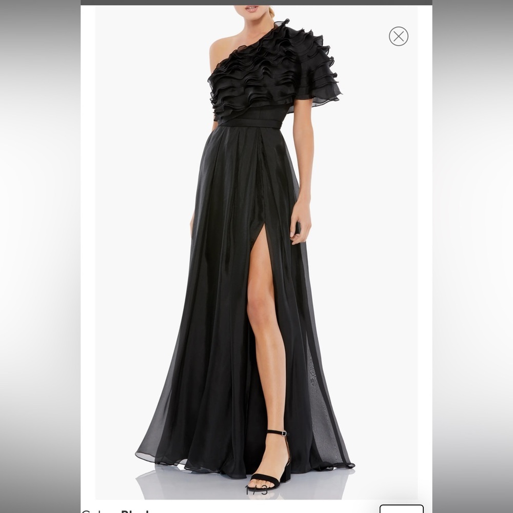 Mac Duggal Ruffle Chiffon One-Shoulder Gown in Black